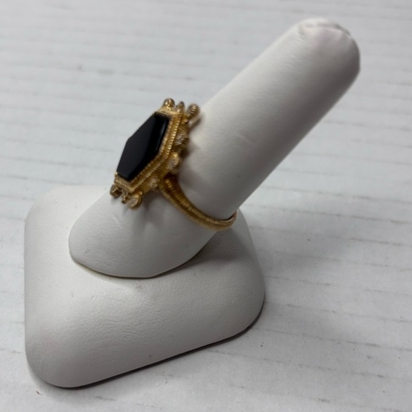 JUDITH RIPKA 14K Gold Black Onyx & Diamonique Hexagon Cut Ring Size 7 - Picture 2 of 7
